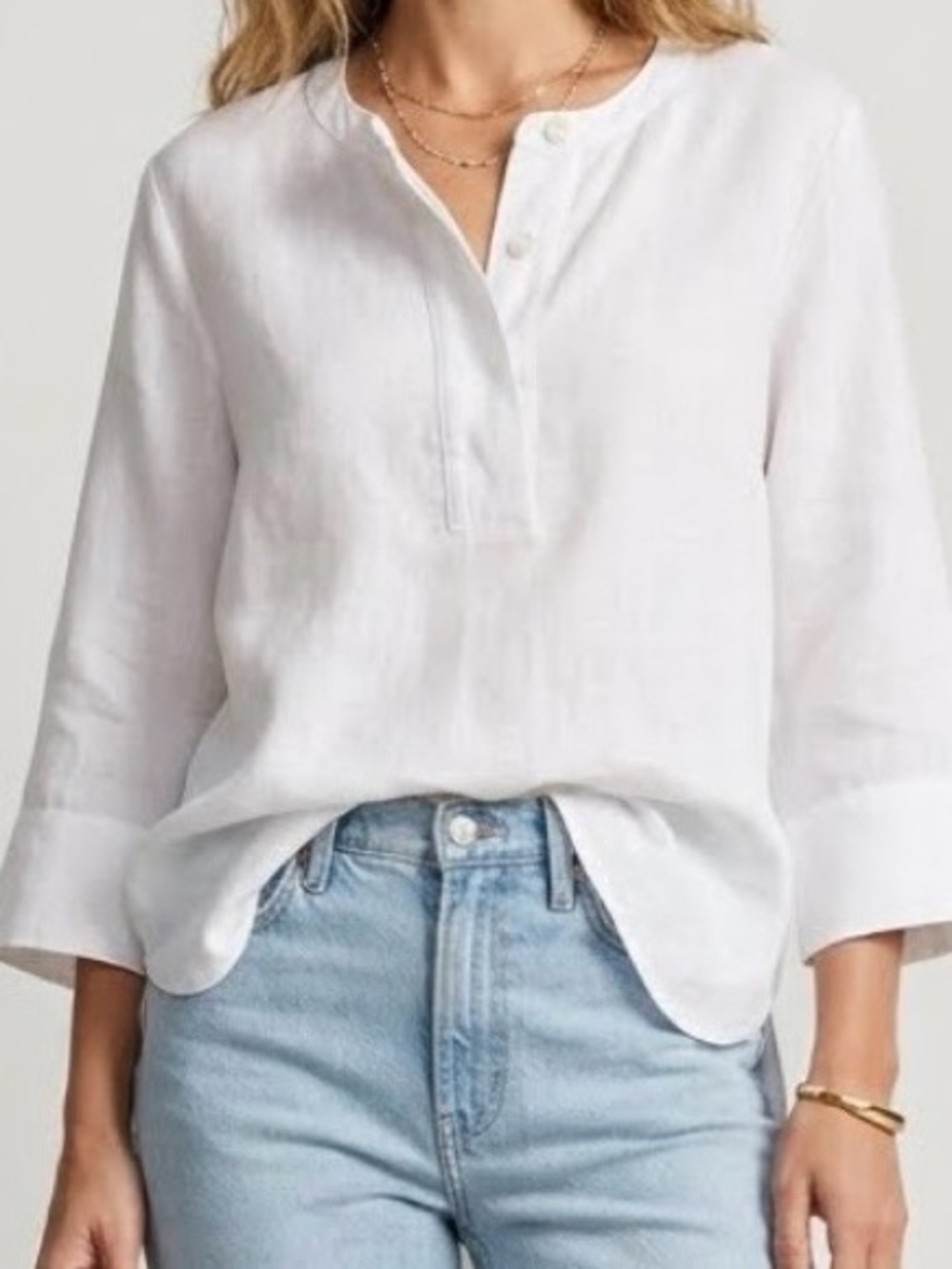 J.Crew White 100% Linen Button-Front Tunic Blouse Shirt Coastal Granddaughter S